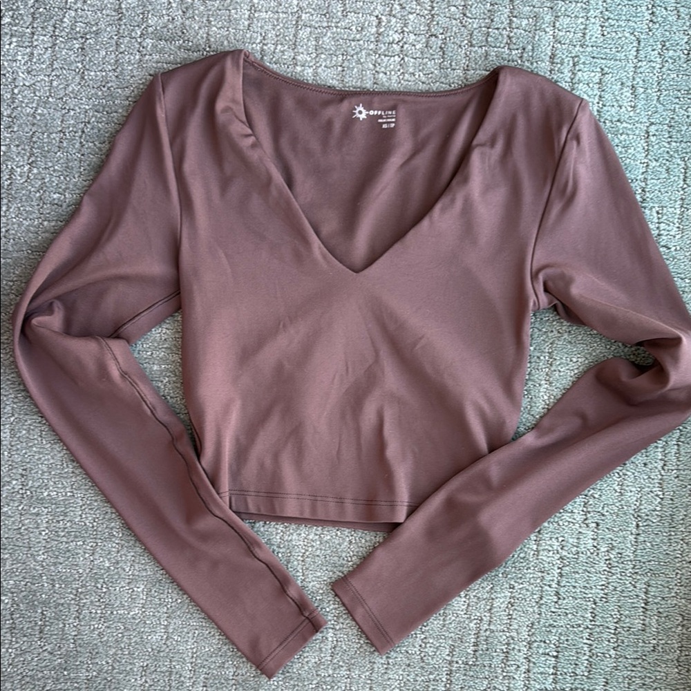 Aerie Long Sleeve V-Neck Crop Top